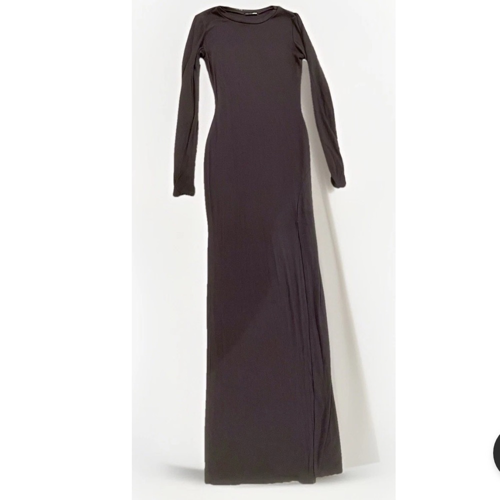 Fashion Nova Charcoal Long Sleeve Fitted Maxi Dress | Size M Stretch